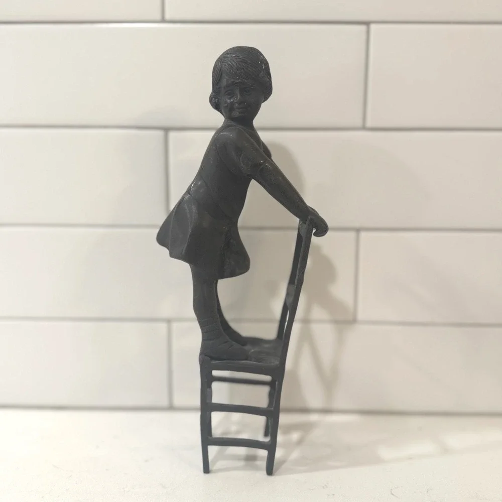 Andrea‎ by Sadek Bronze Finish Cast Metal Figurine Girl Standing on Chair 11in